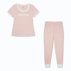 Pink Women's Striped Ribbed Pajama Set