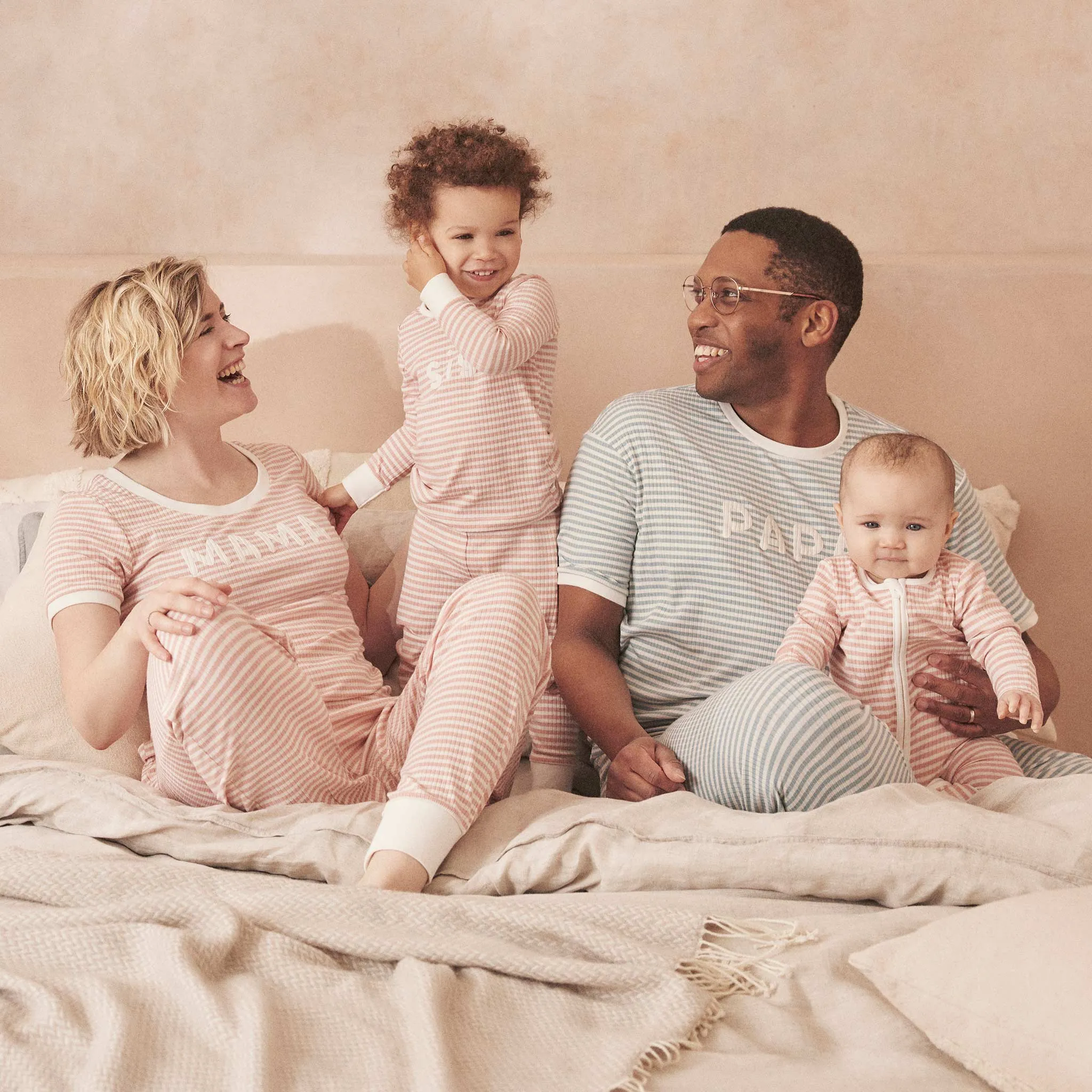 Pink Women's Striped Ribbed Pajama Set