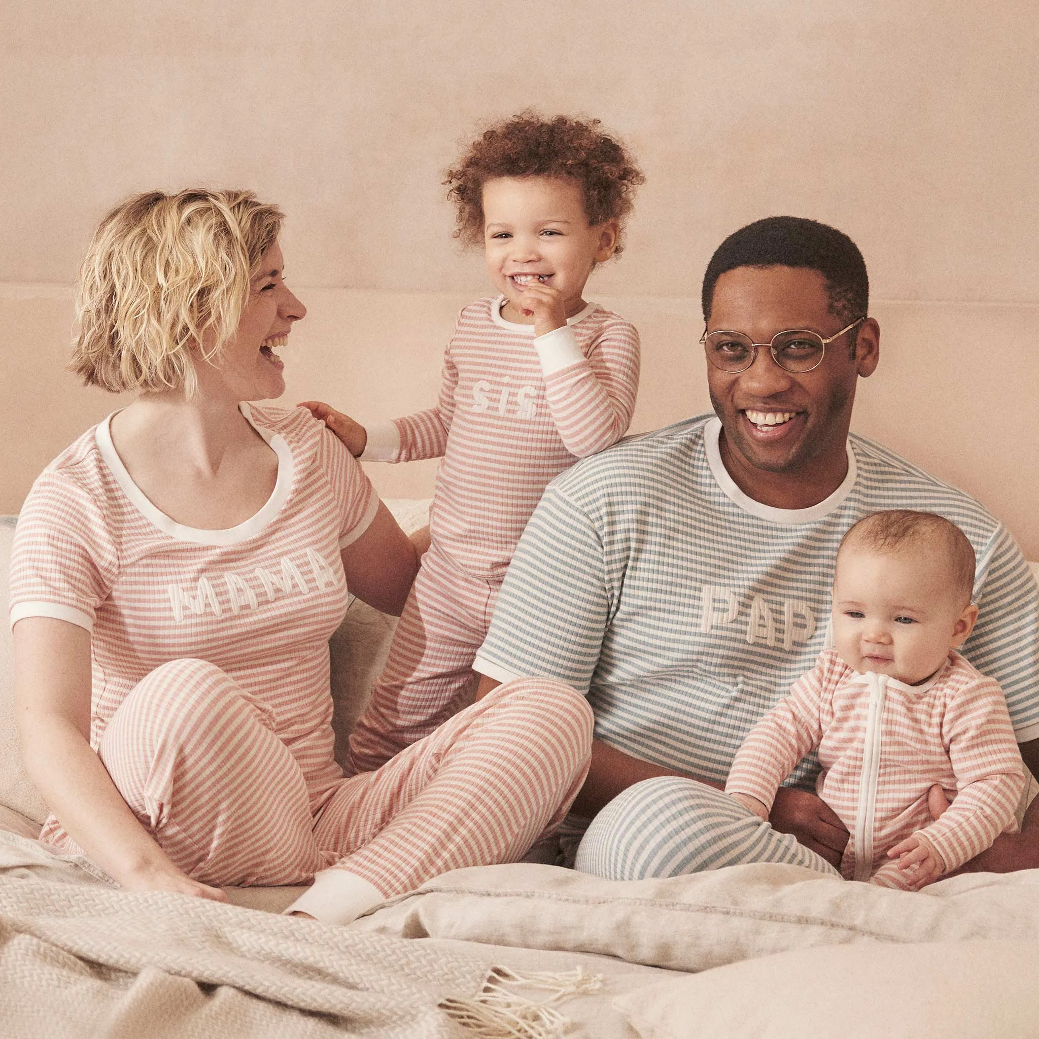 Pink Women's Striped Ribbed Pajama Set
