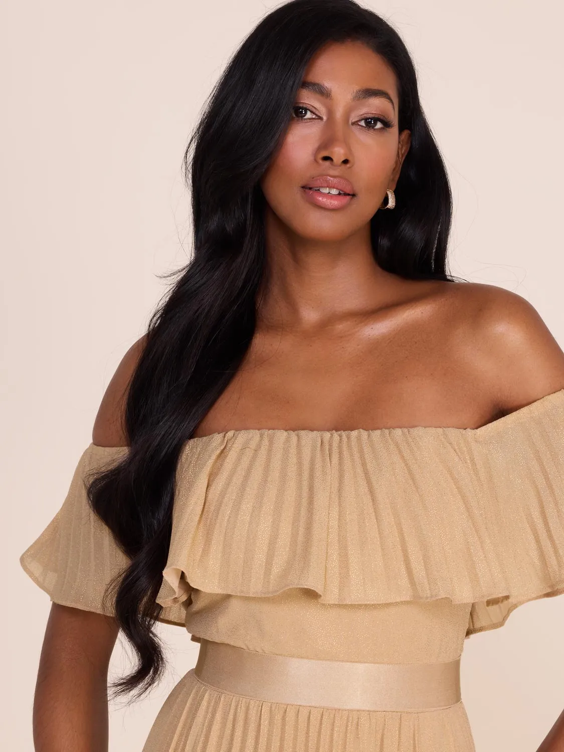 Pleated Off-The-Shoulder Gown