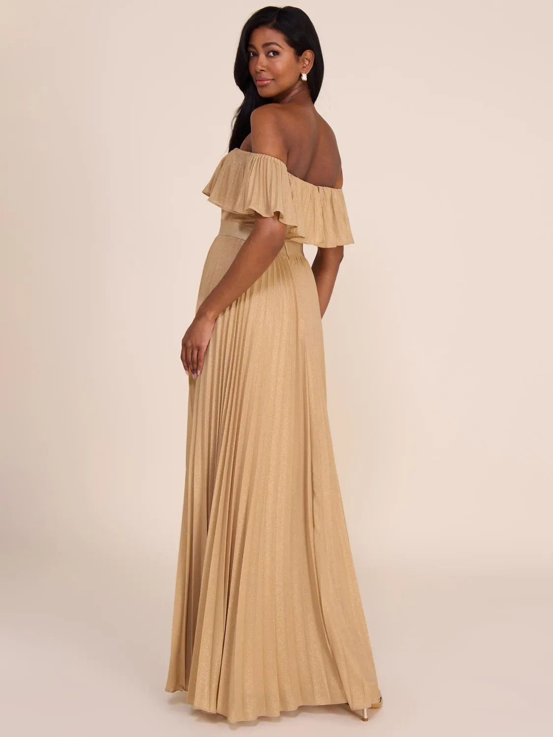 Pleated Off-The-Shoulder Gown