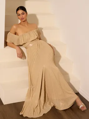 Pleated Off-The-Shoulder Gown