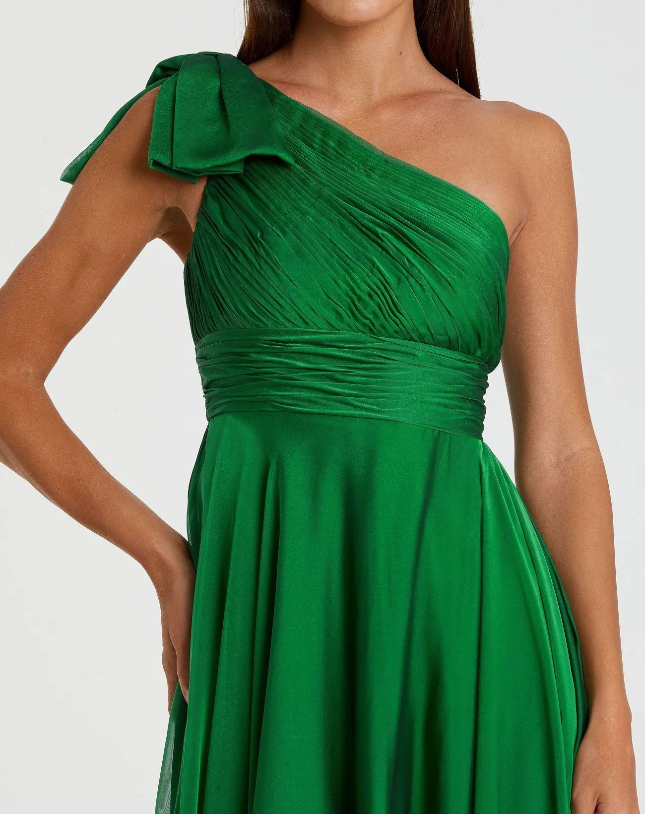 Pleated one shoulder chiffon gown - Raspberry