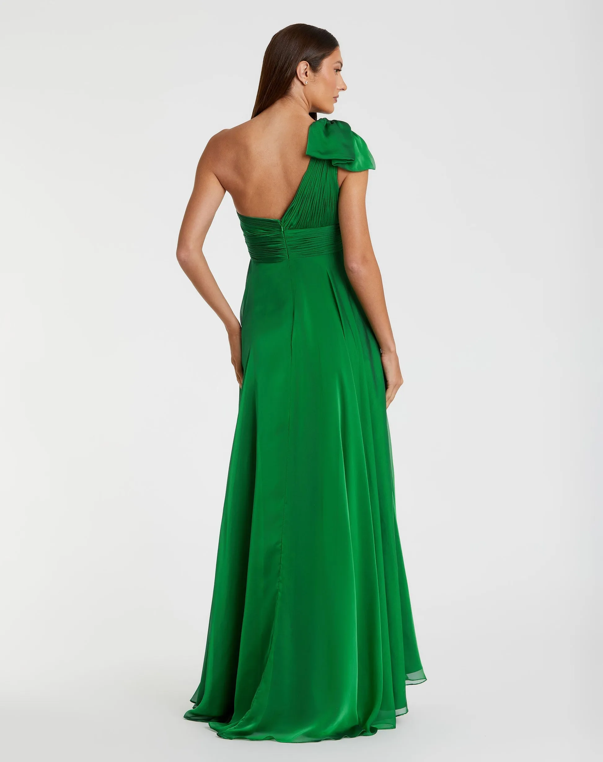 Pleated one shoulder chiffon gown - Raspberry