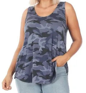 Plus Size "Outback" Basic Round Neck Tank Camo Print Navy Final Sale
