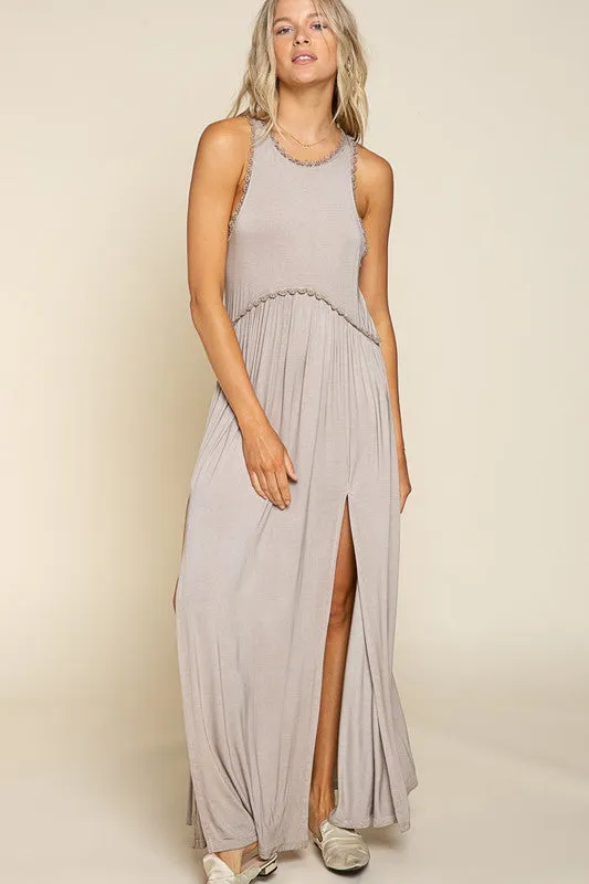 POL Stone Washed Side Slit Cut Out Maxi Dress