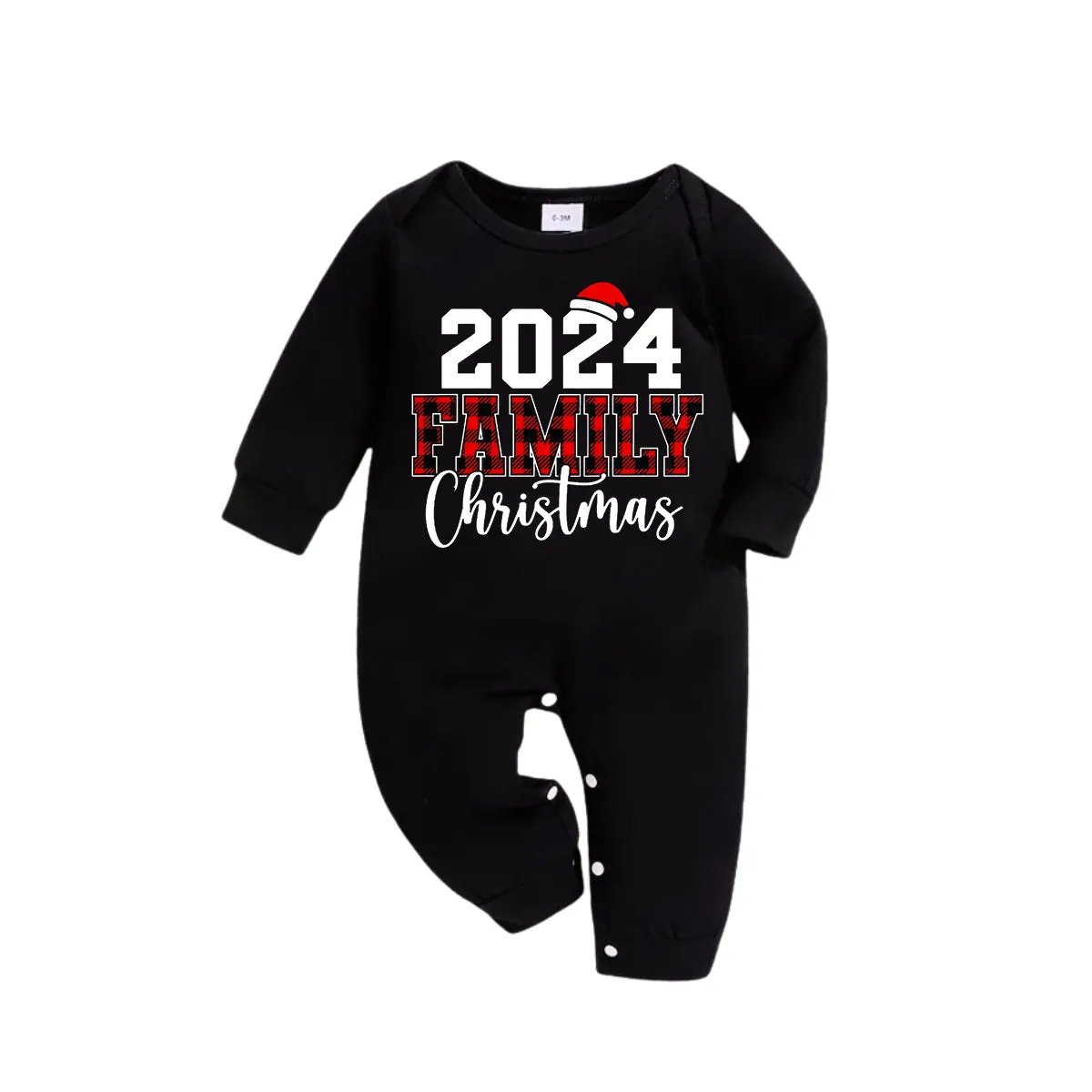 "2024 Family Christmas" Text Printed Black and Green Plaid Family Matching Pajamas