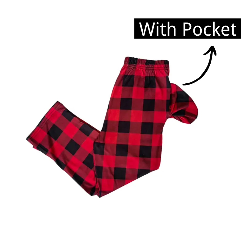 "2024" and Santa Claus Print Black & Red Plaid Christmas Matching Pajamas
