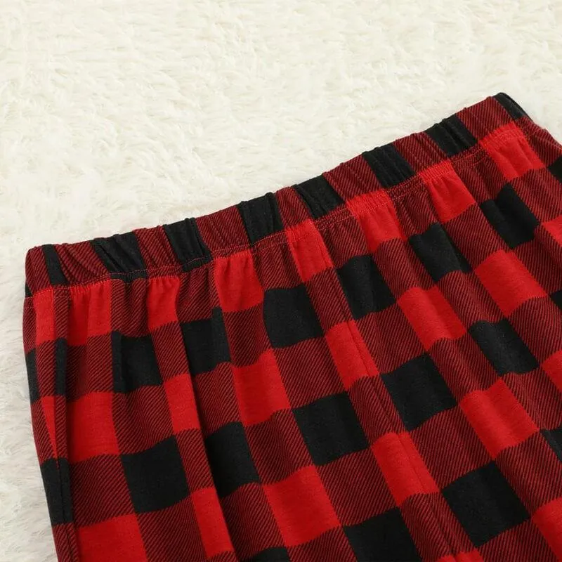 "2024" and Santa Claus Print Black & Red Plaid Christmas Matching Pajamas
