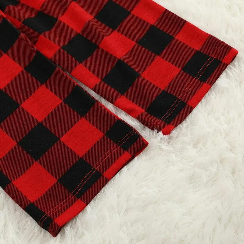 "2024" and Santa Claus Print Black & Red Plaid Christmas Matching Pajamas