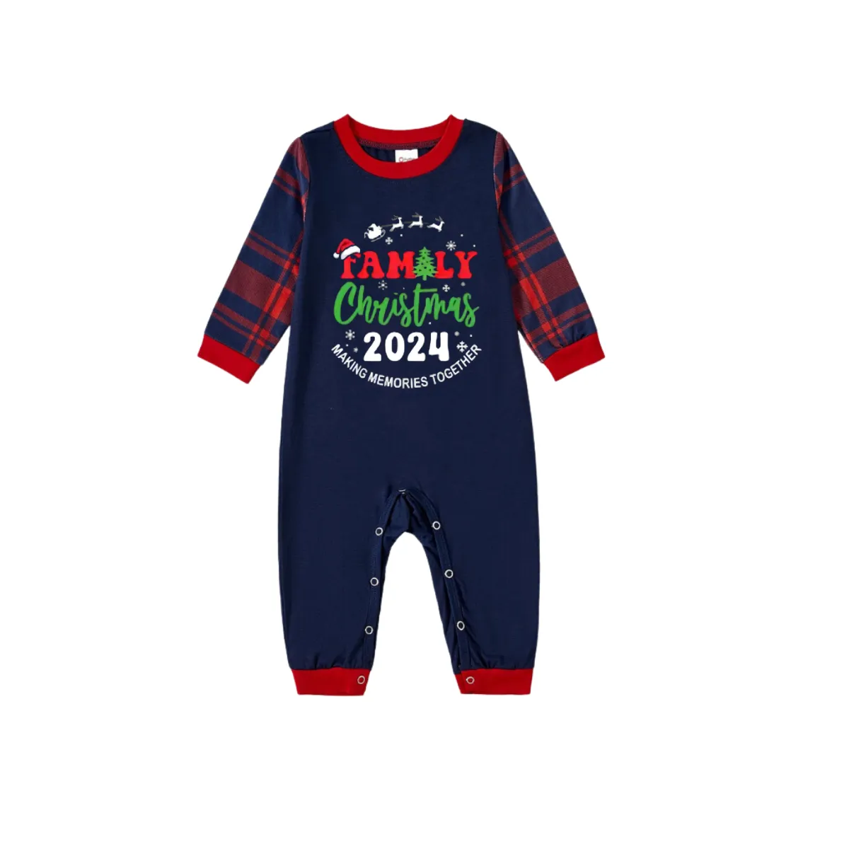 "Family Christmas 2024" Printed Red and Blue Plaid Christmas Matching Pajamas