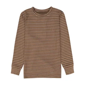 Rib Striped Pajamas Set Brown