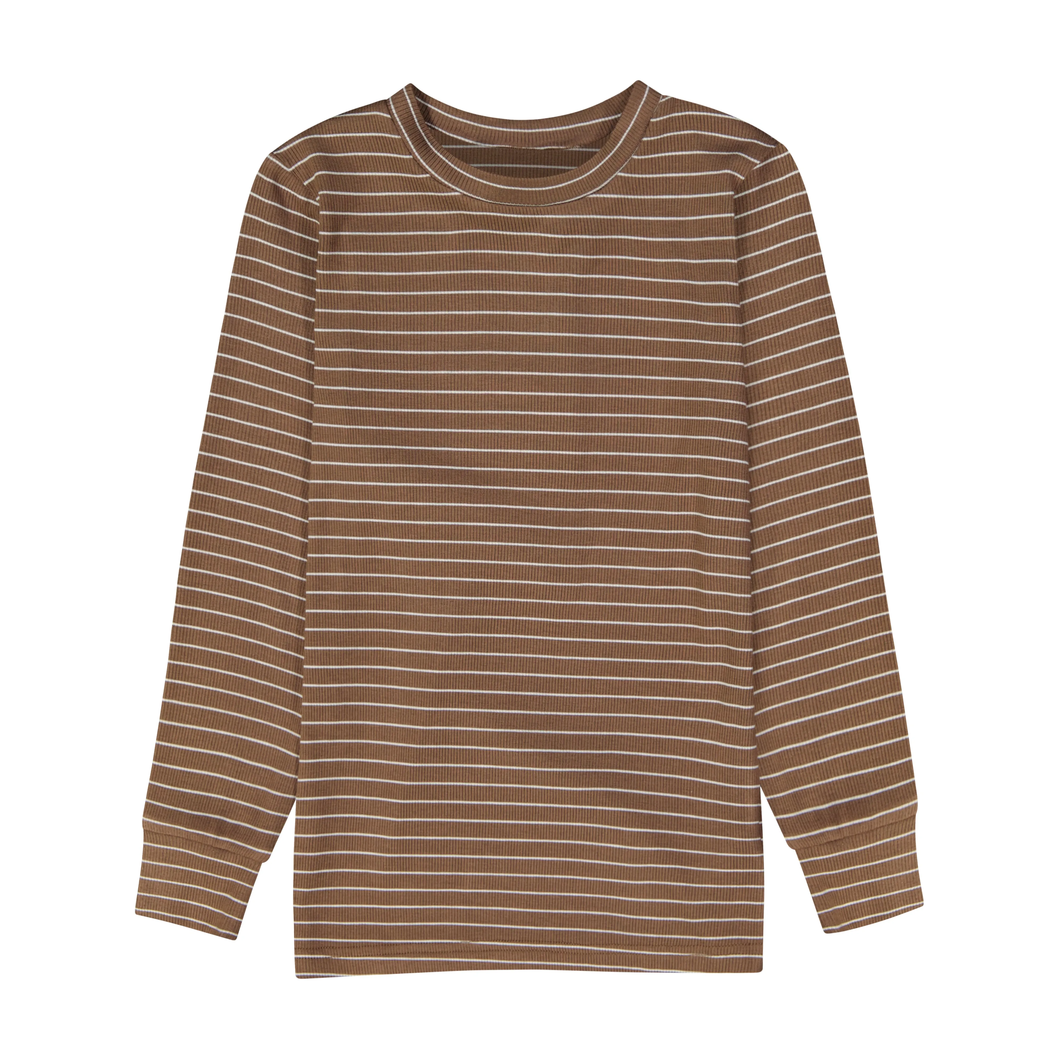 Rib Striped Pajamas Set Brown