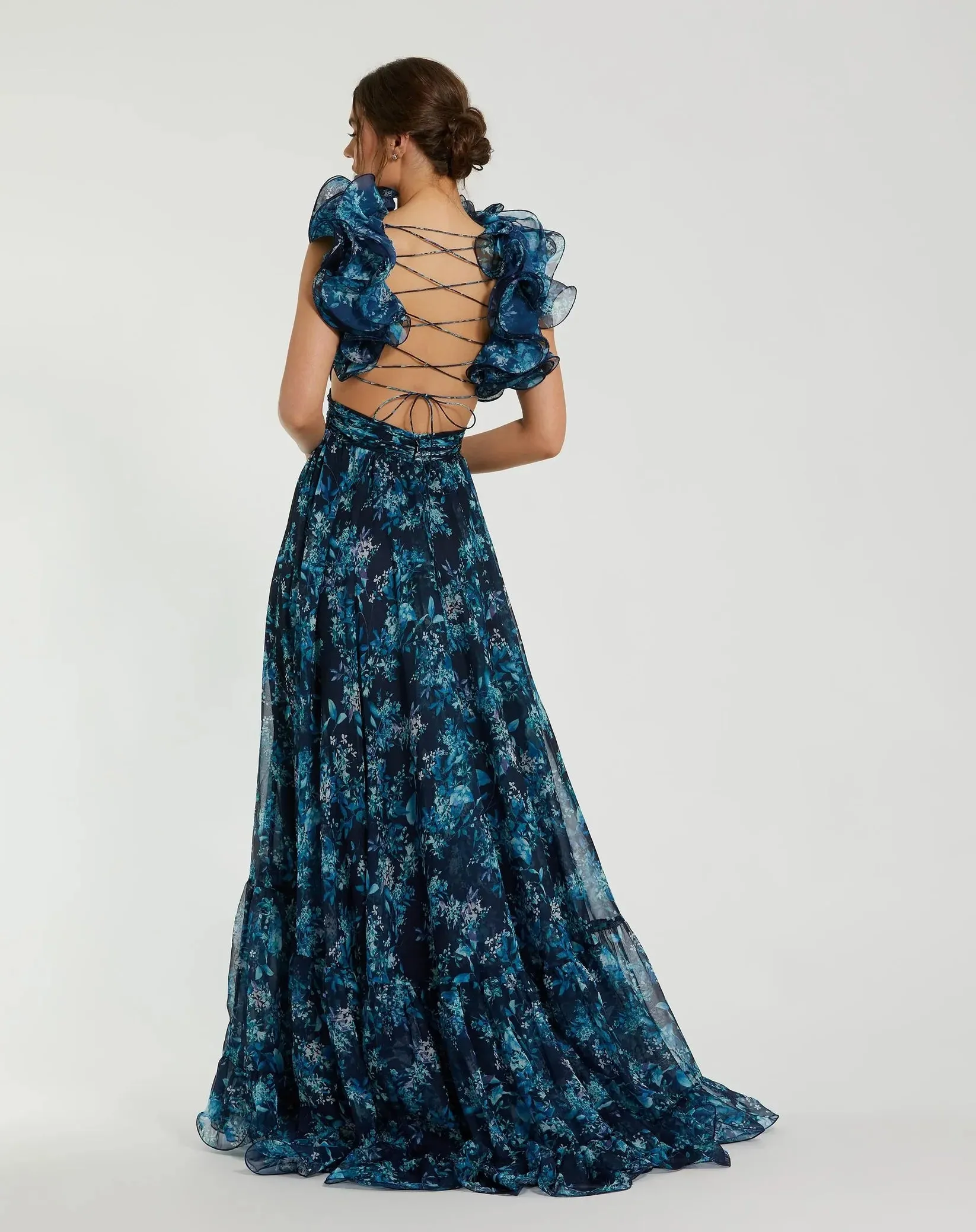 Ruffle tiered floral cut-out chiffon gown - Midnight
