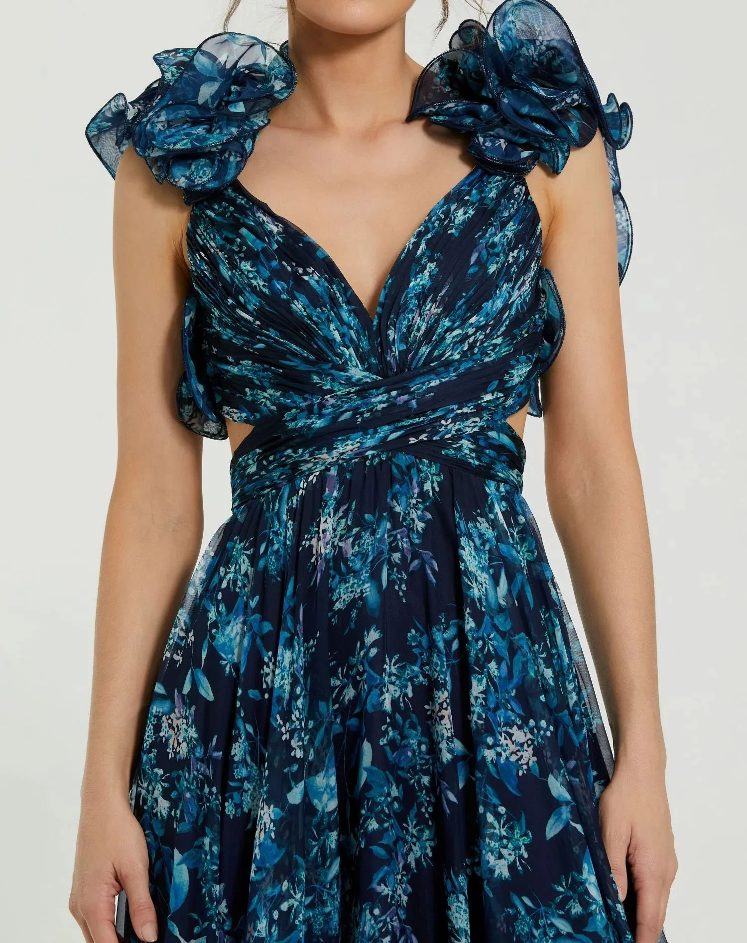 Ruffle tiered floral cut-out chiffon gown - Midnight