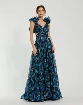 Ruffle tiered floral cut-out chiffon gown - Midnight