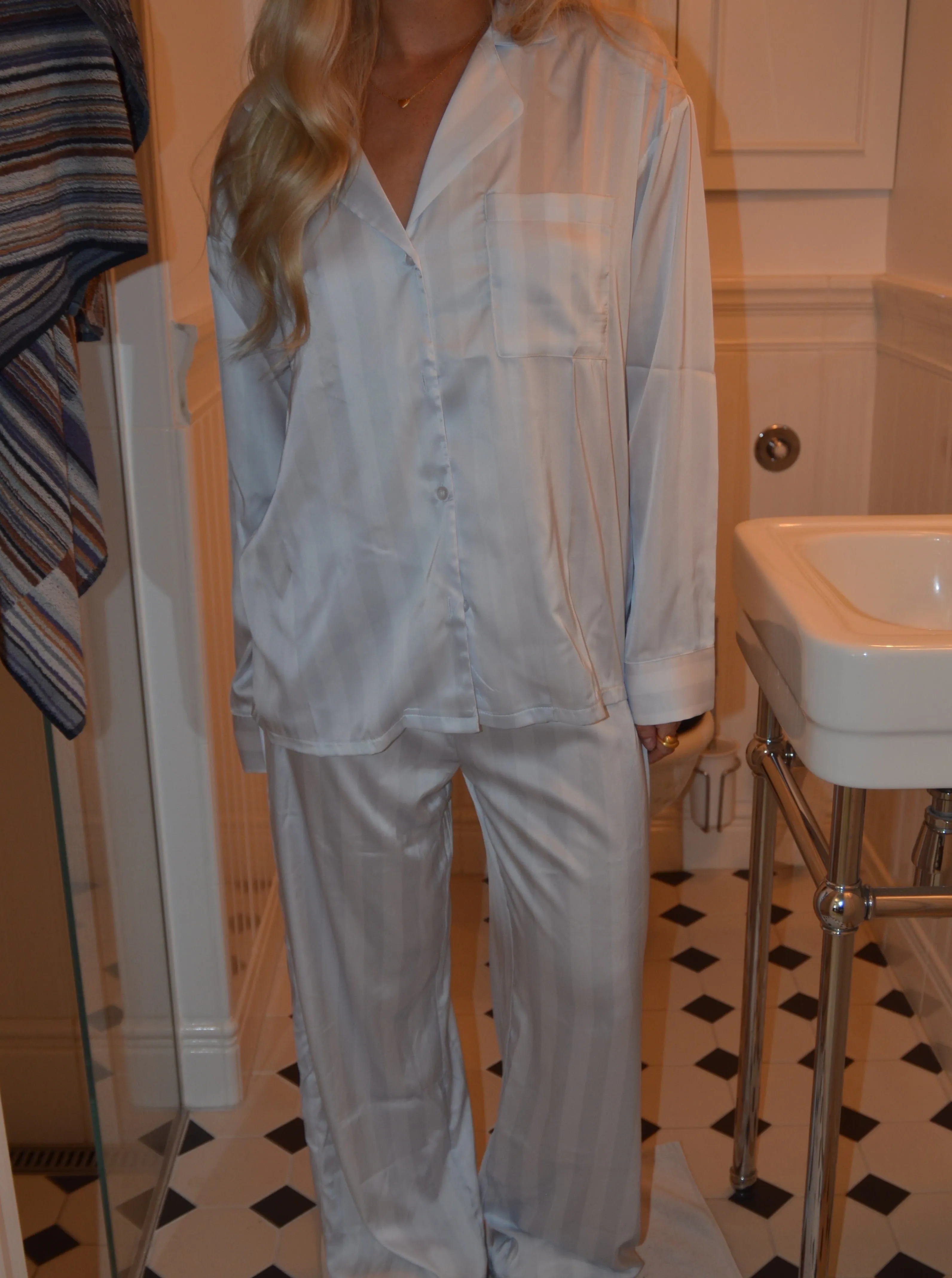 Sabine satin pajamas shirt - Light blue