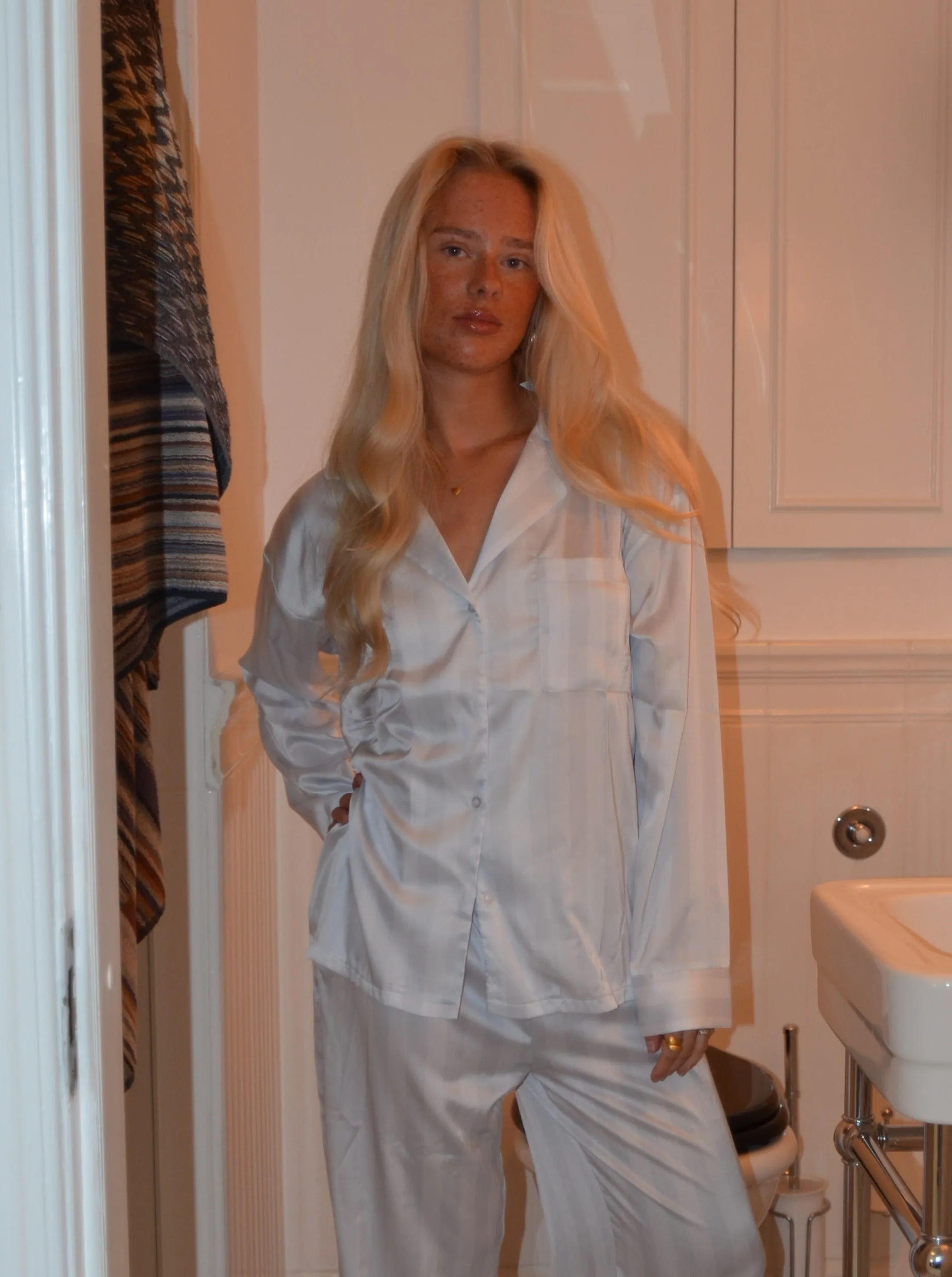 Sabine satin pajamas shirt - Light blue