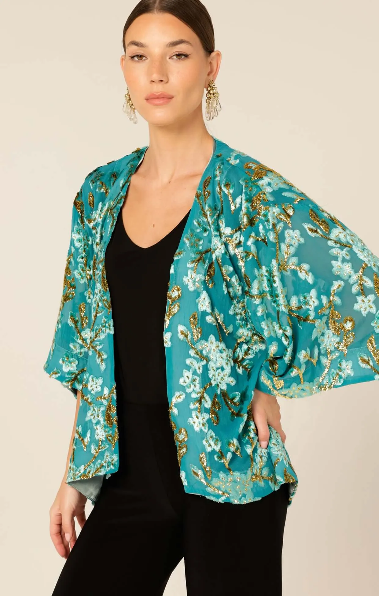 Sacha Drake Blossom Kimono in Turquoise Gold