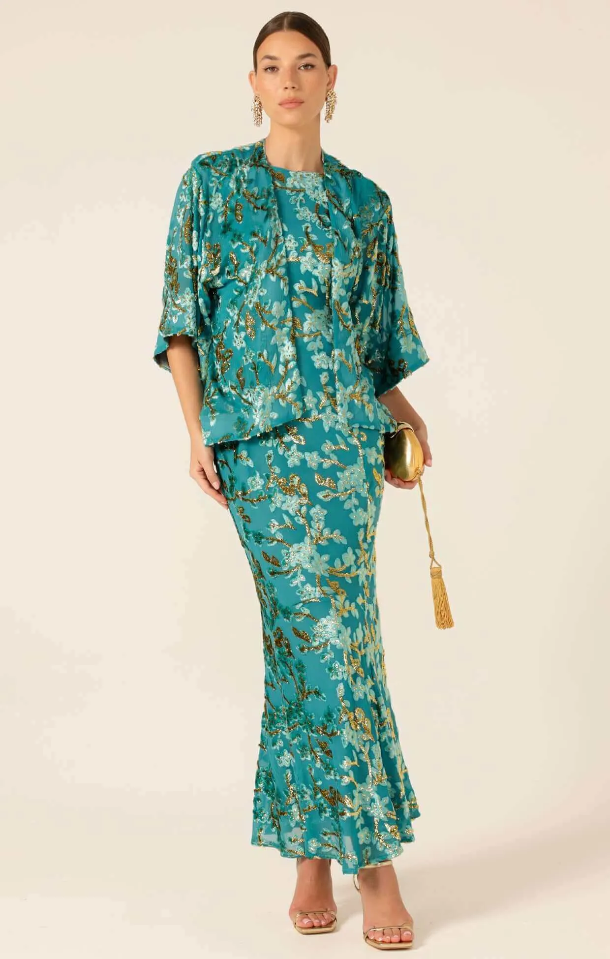Sacha Drake Blossom Kimono in Turquoise Gold