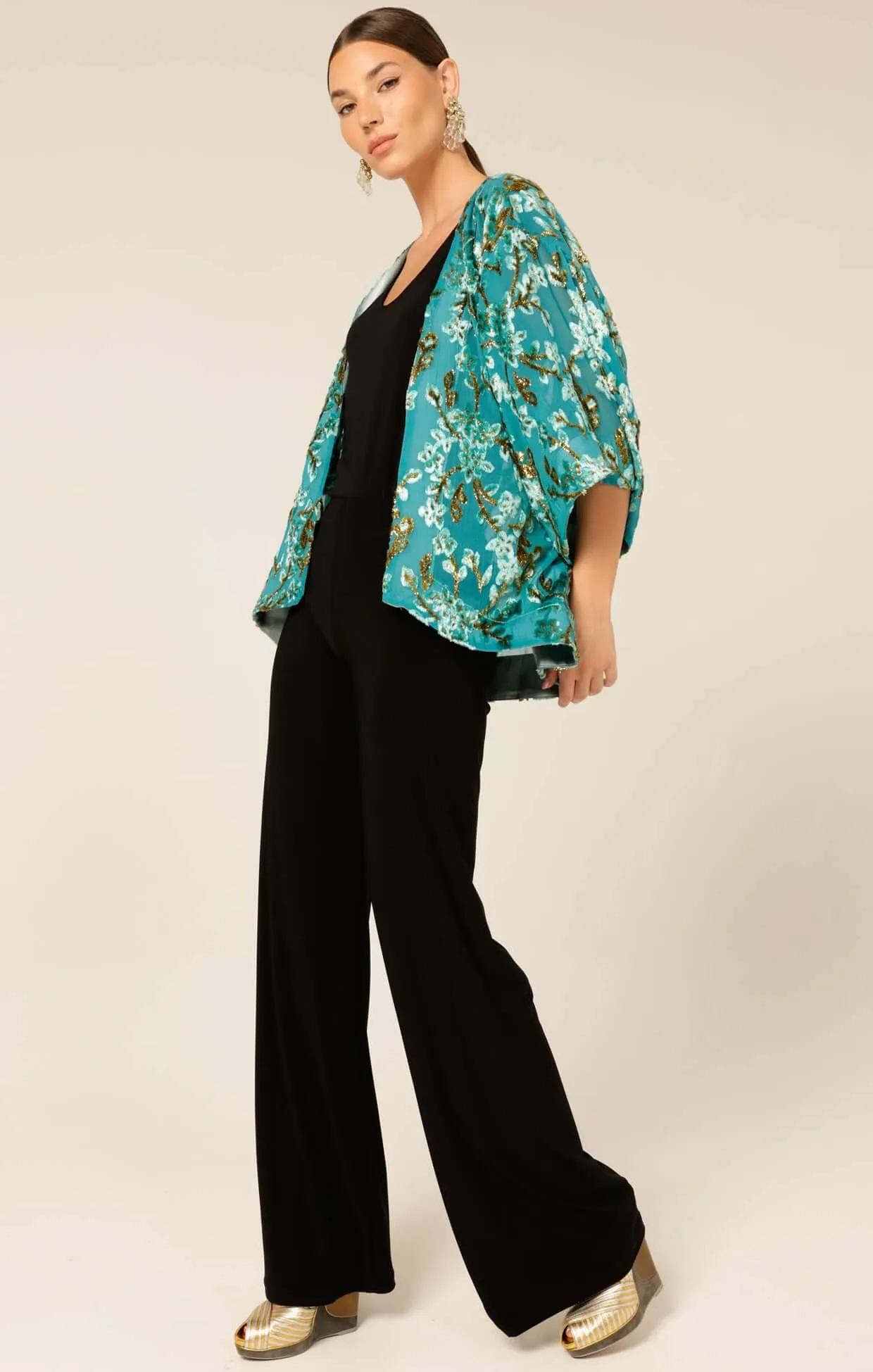 Sacha Drake Blossom Kimono in Turquoise Gold