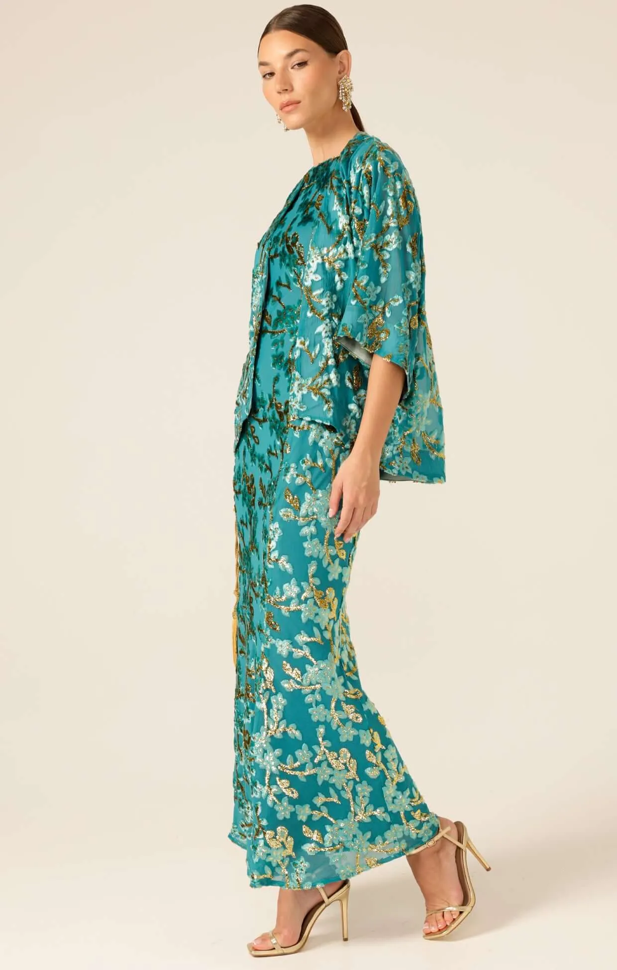 Sacha Drake Blossom Kimono in Turquoise Gold