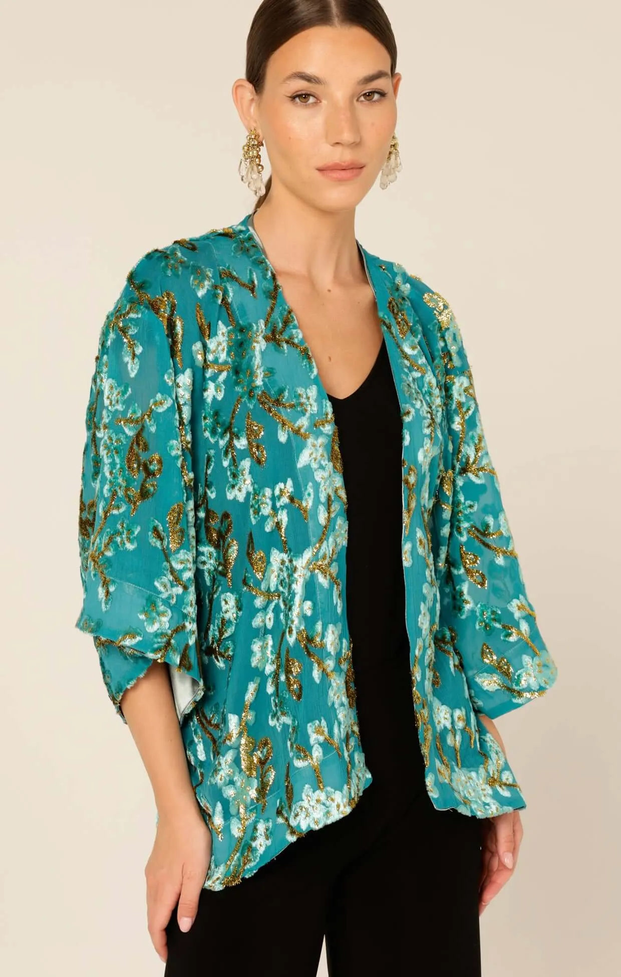Sacha Drake Blossom Kimono in Turquoise Gold
