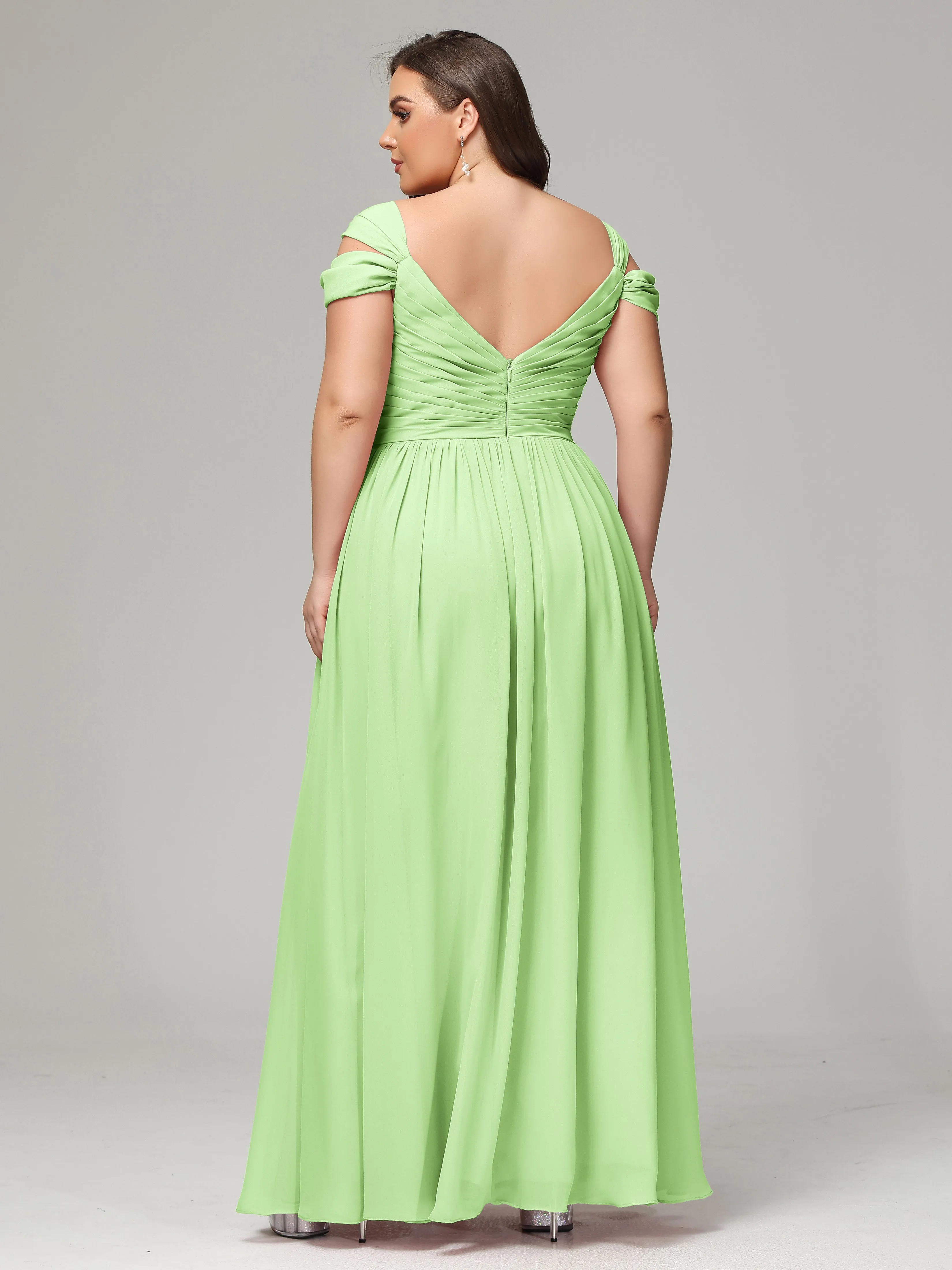 Sage Green Bridesmaid Dresses Wedding Cap Sleeves Chiffon With Split Plus Size Bridesmaid Dress With Cape
