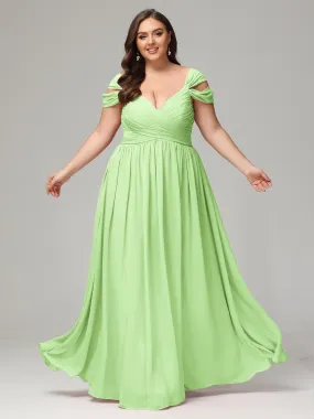 Sage Green Bridesmaid Dresses Wedding Cap Sleeves Chiffon With Split Plus Size Bridesmaid Dress With Cape