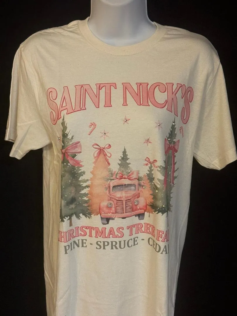 Saint Nick's Christmas Tree Farm with Rhinestones T-Shirt
