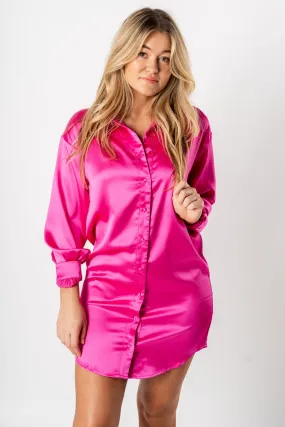 Satin button down dress magenta