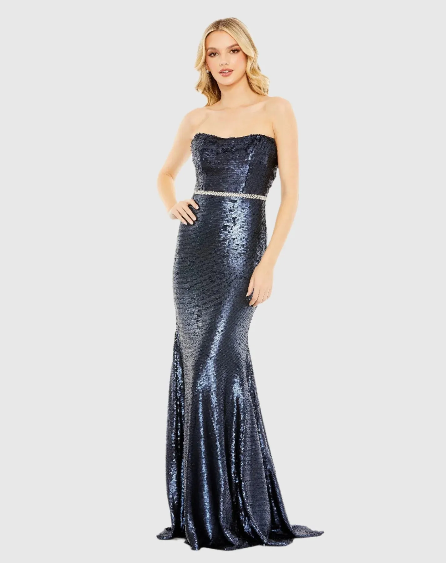 Sequin strapless rhinestone belt gown - Midnight