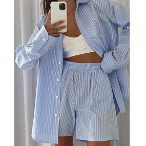 Set due pezzi pigiama shorts e camicia righe