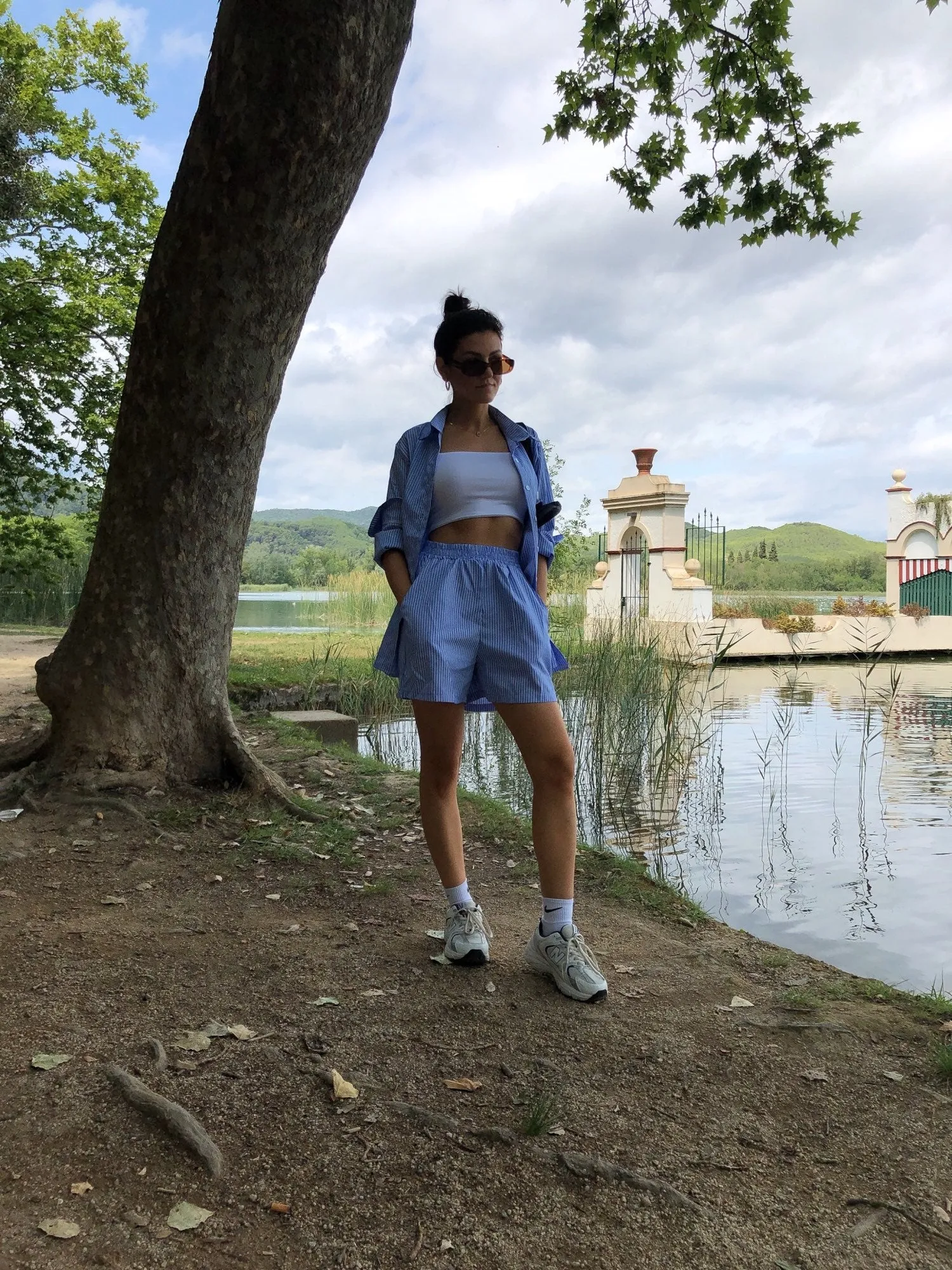 Set due pezzi pigiama shorts e camicia righe