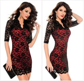 Sexy Lace V-neck Half Sleeves Bodycon Short Dress
