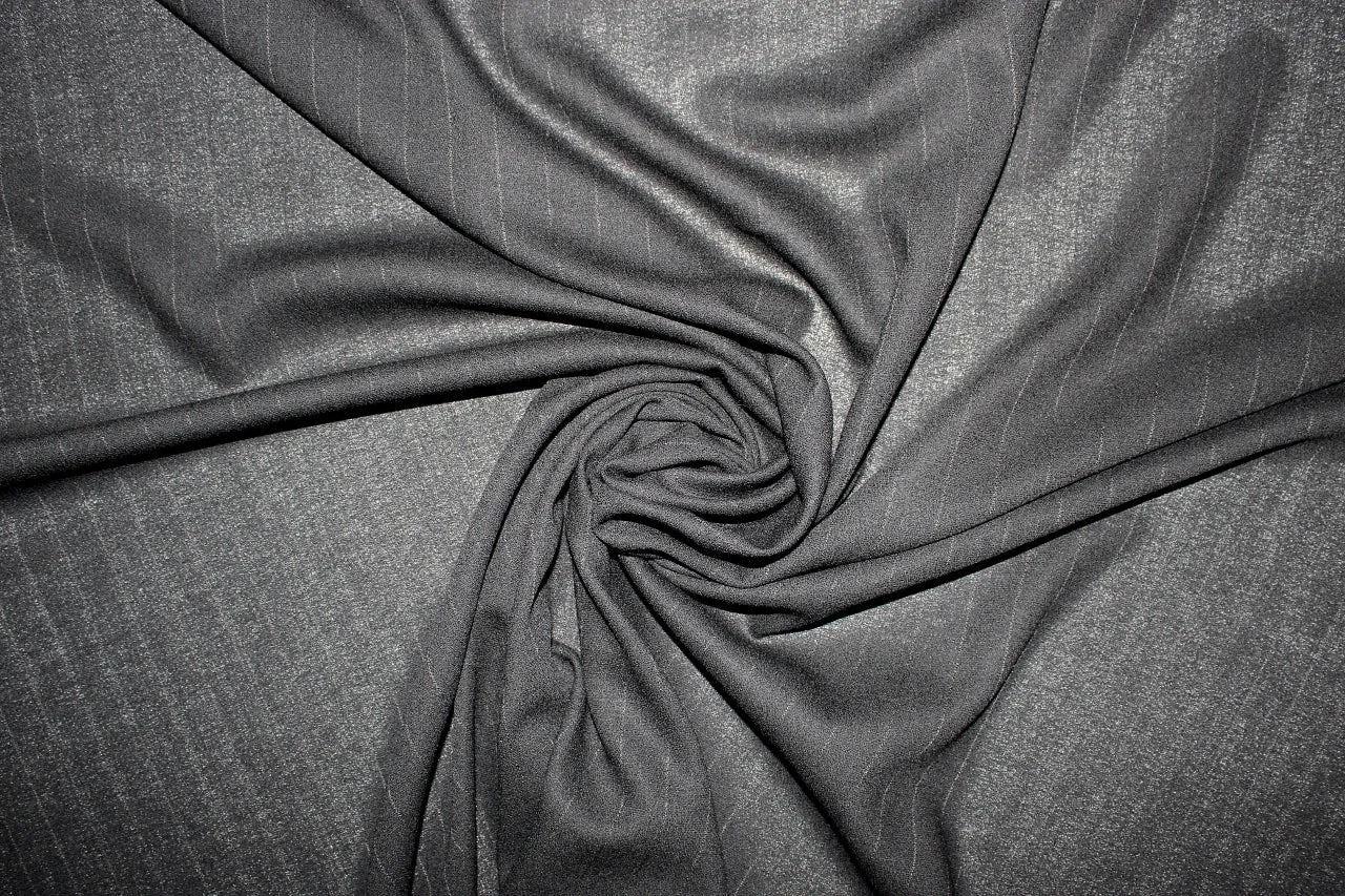Shadow Pinstripe Tropical Wool Crepe - Black/Gray