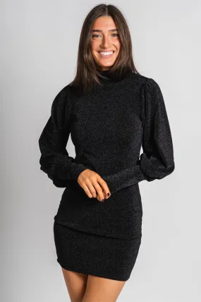 Shimmer long sleeve dress black