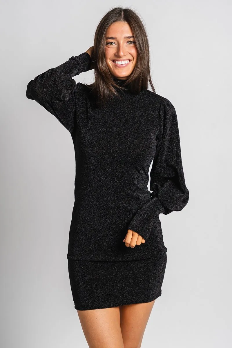 Shimmer long sleeve dress black