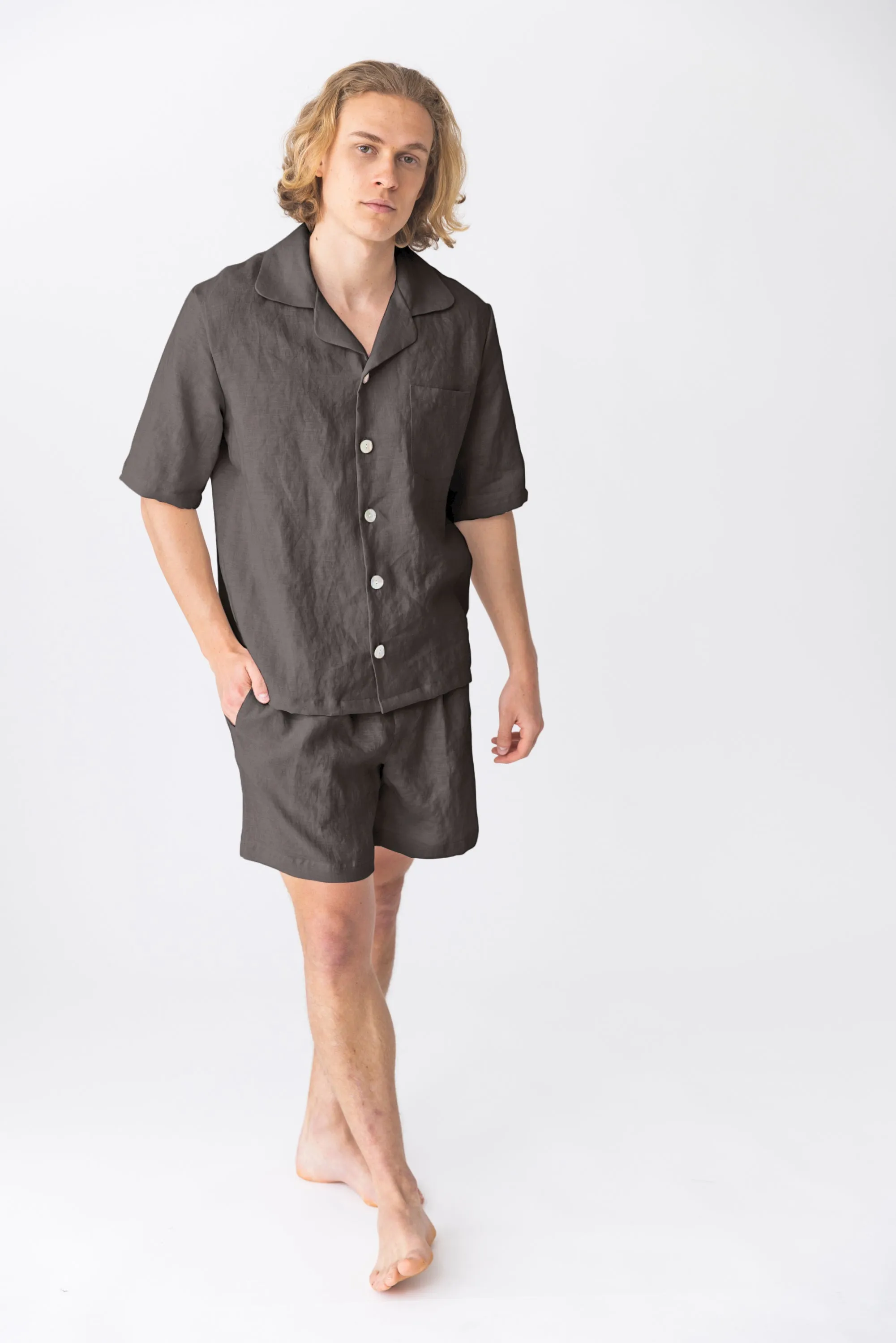 Short-sleeved linen pajamas lead grey - Emanuel