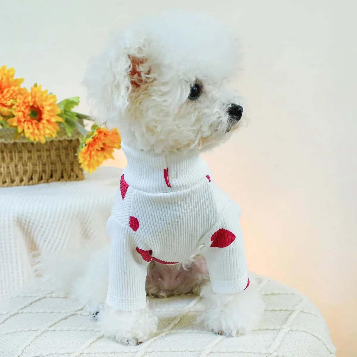 Snuggle Up Collection: Pet Spring and Autumn Love High Neck Elastic Pullover Pajamas - Cozy Home Clothes for Small to Medium Dogs and Cats