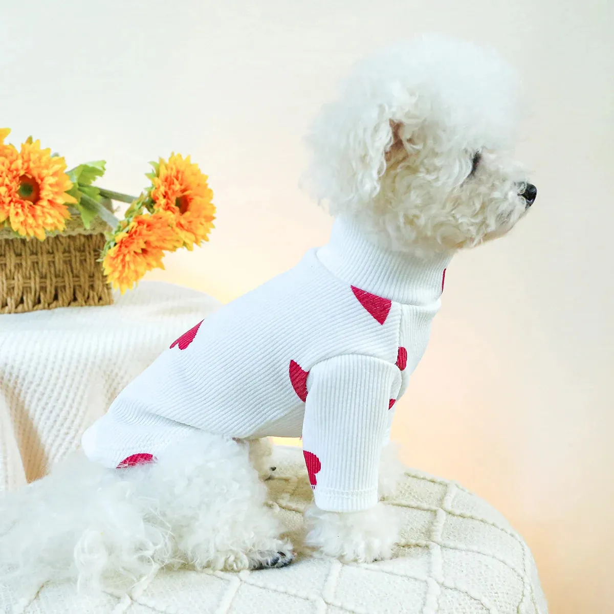 Snuggle Up Collection: Pet Spring and Autumn Love High Neck Elastic Pullover Pajamas - Cozy Home Clothes for Small to Medium Dogs and Cats