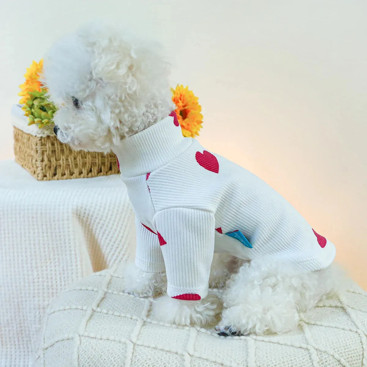 Snuggle Up Collection: Pet Spring and Autumn Love High Neck Elastic Pullover Pajamas - Cozy Home Clothes for Small to Medium Dogs and Cats
