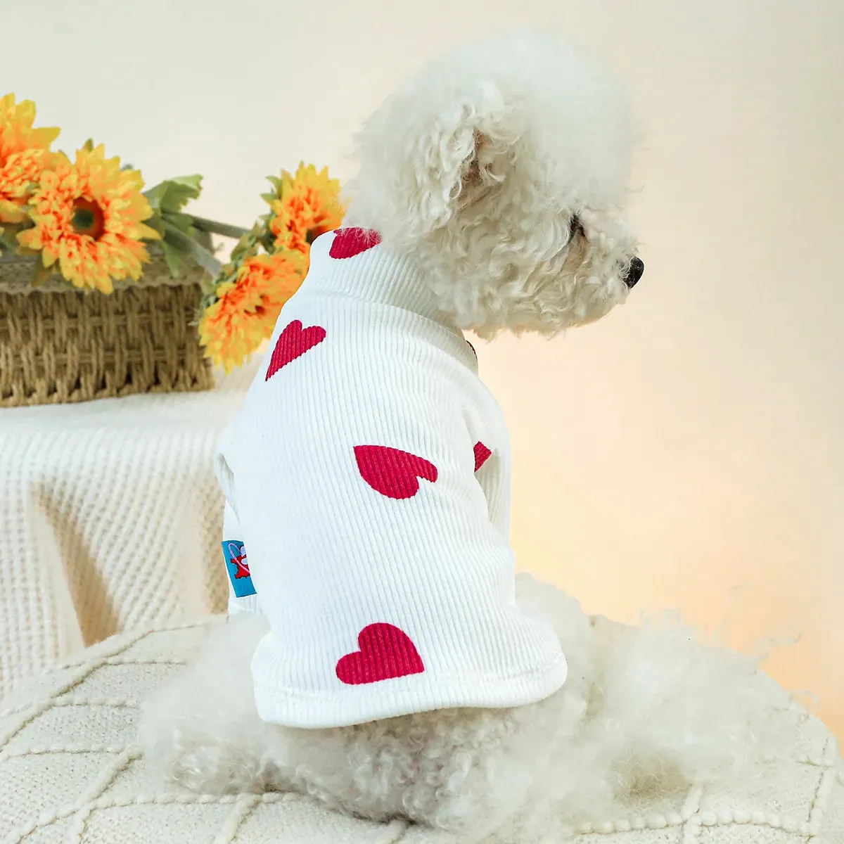 Snuggle Up Collection: Pet Spring and Autumn Love High Neck Elastic Pullover Pajamas - Cozy Home Clothes for Small to Medium Dogs and Cats