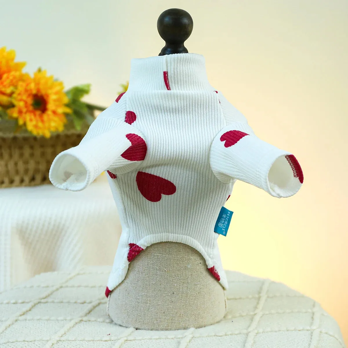 Snuggle Up Collection: Pet Spring and Autumn Love High Neck Elastic Pullover Pajamas - Cozy Home Clothes for Small to Medium Dogs and Cats