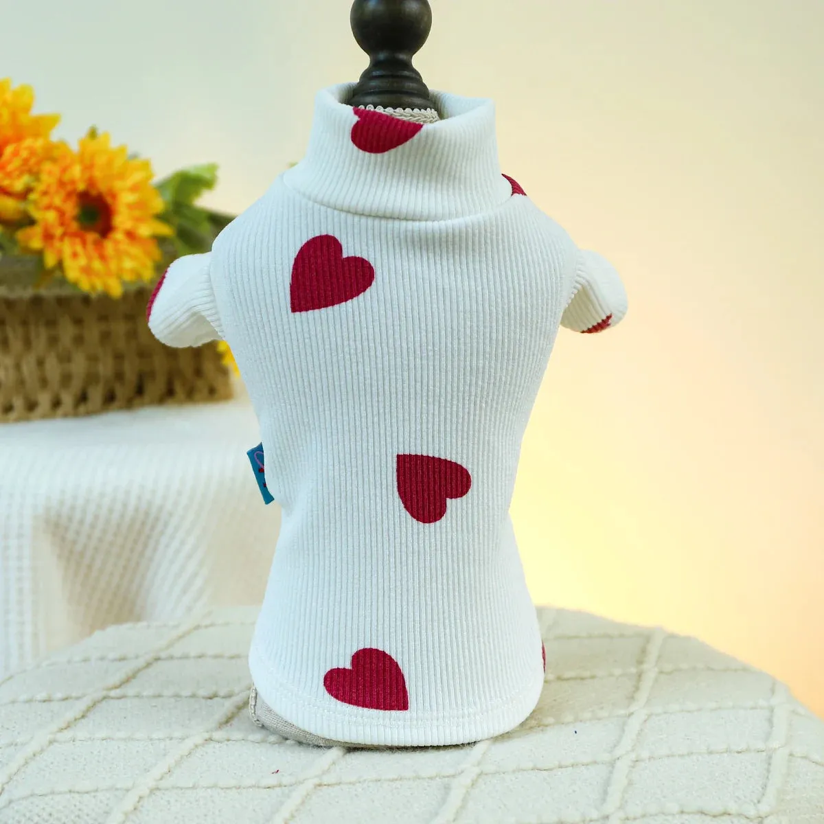 Snuggle Up Collection: Pet Spring and Autumn Love High Neck Elastic Pullover Pajamas - Cozy Home Clothes for Small to Medium Dogs and Cats