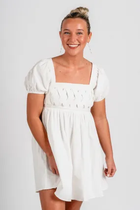 Square neck babydoll dress white