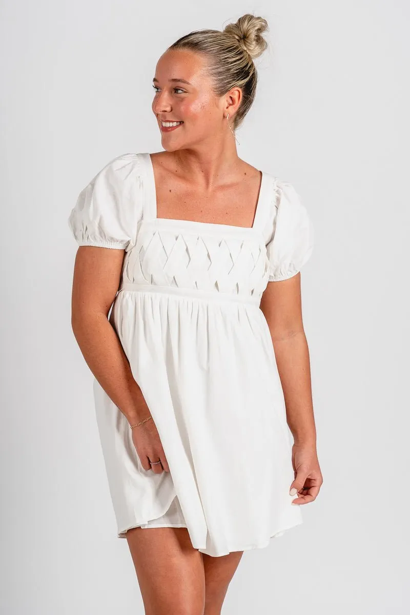 Square neck babydoll dress white