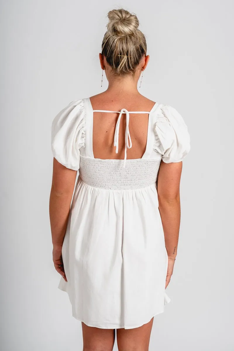Square neck babydoll dress white