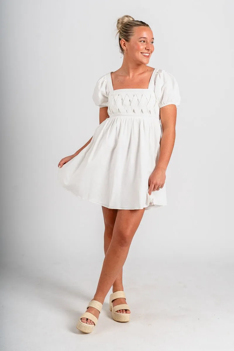 Square neck babydoll dress white