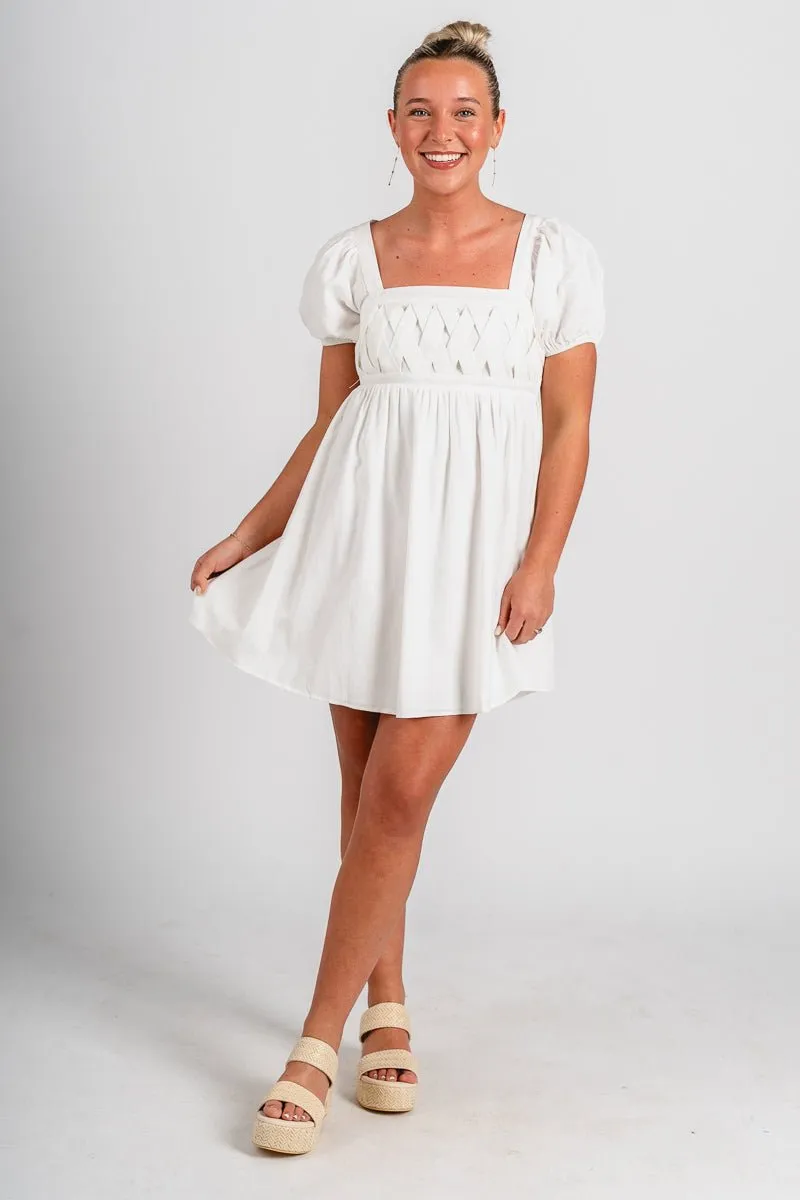 Square neck babydoll dress white